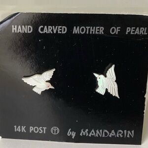 New 14 K Post Mother of Pearl bird earrings vintage